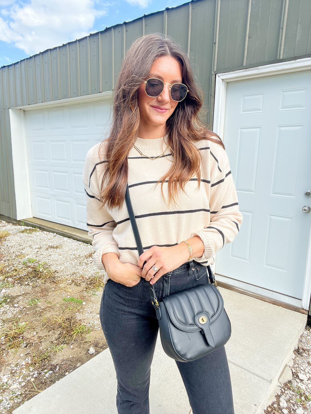Black + Taupe Striped Sweater