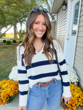 Load image into Gallery viewer, White + Navy Stripe Sweater
