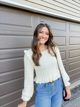 Load image into Gallery viewer, Cream Ruffle Sweater Top
