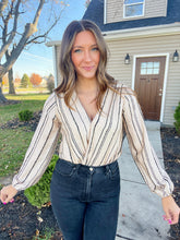 Load image into Gallery viewer, Champagne + Black Stripe Bodysuit
