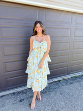 Load image into Gallery viewer, Blue + Yellow Floral Tiered Dress
