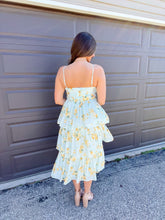 Load image into Gallery viewer, Blue + Yellow Floral Tiered Dress
