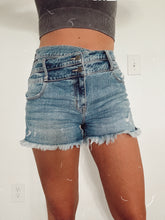 Load image into Gallery viewer, Crossover Waist Denim Shorts
