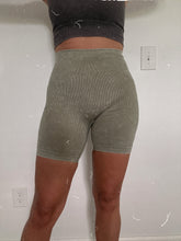 Load image into Gallery viewer, Olive Mineral Washed Ribbed Biker Shorts
