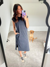 Load image into Gallery viewer, Stun The Crowds Slit Midi Dress in Black
