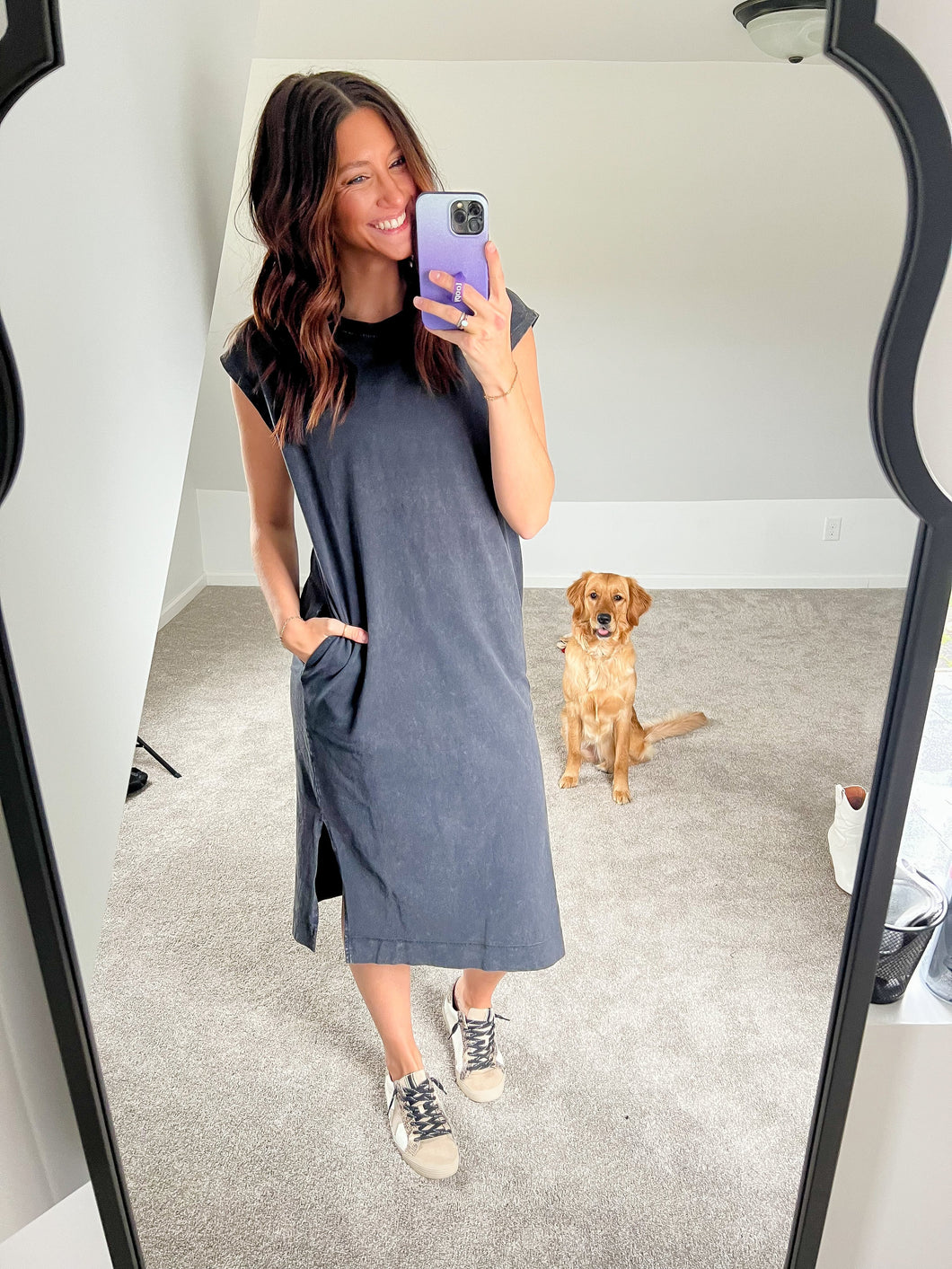 Stun The Crowds Slit Midi Dress in Black