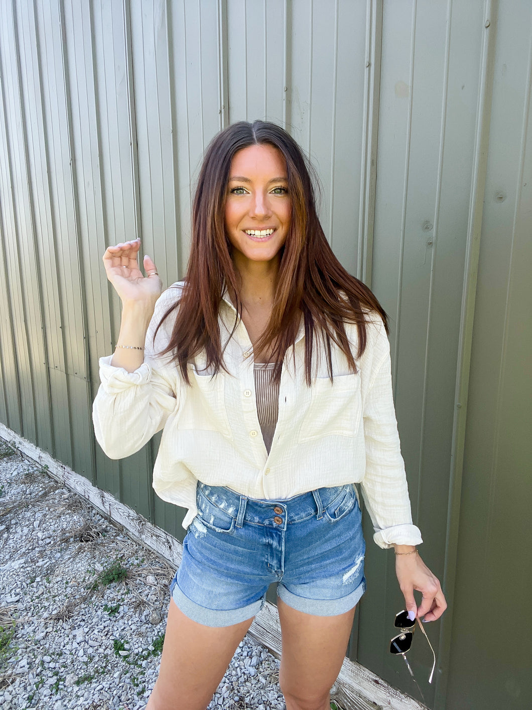 Cream Gauze Button Down